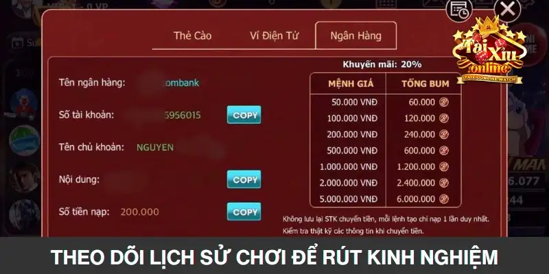 Theo dõi lịch sử chơi để rút kinh nghiệm